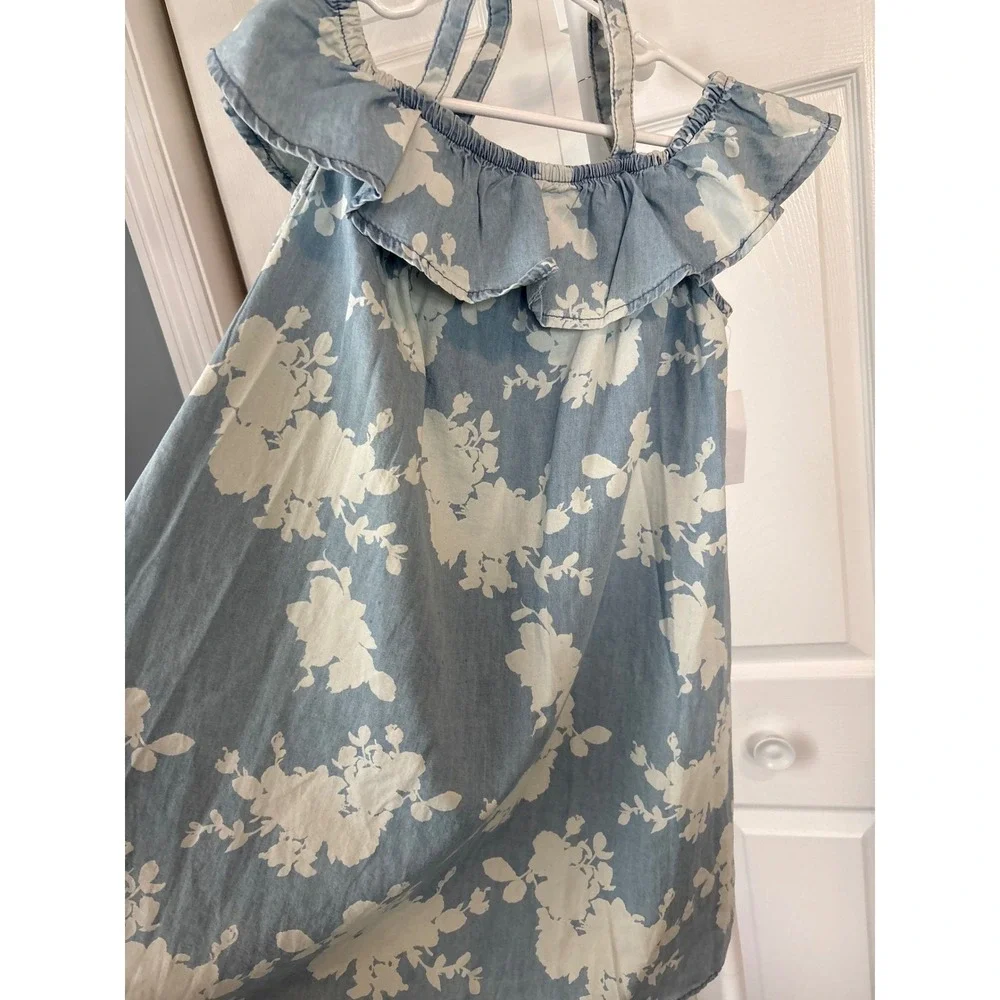 Girls‎ Blue Floral Chambray Ruffle Dress Cold Shoulder Summer Sundress Kids